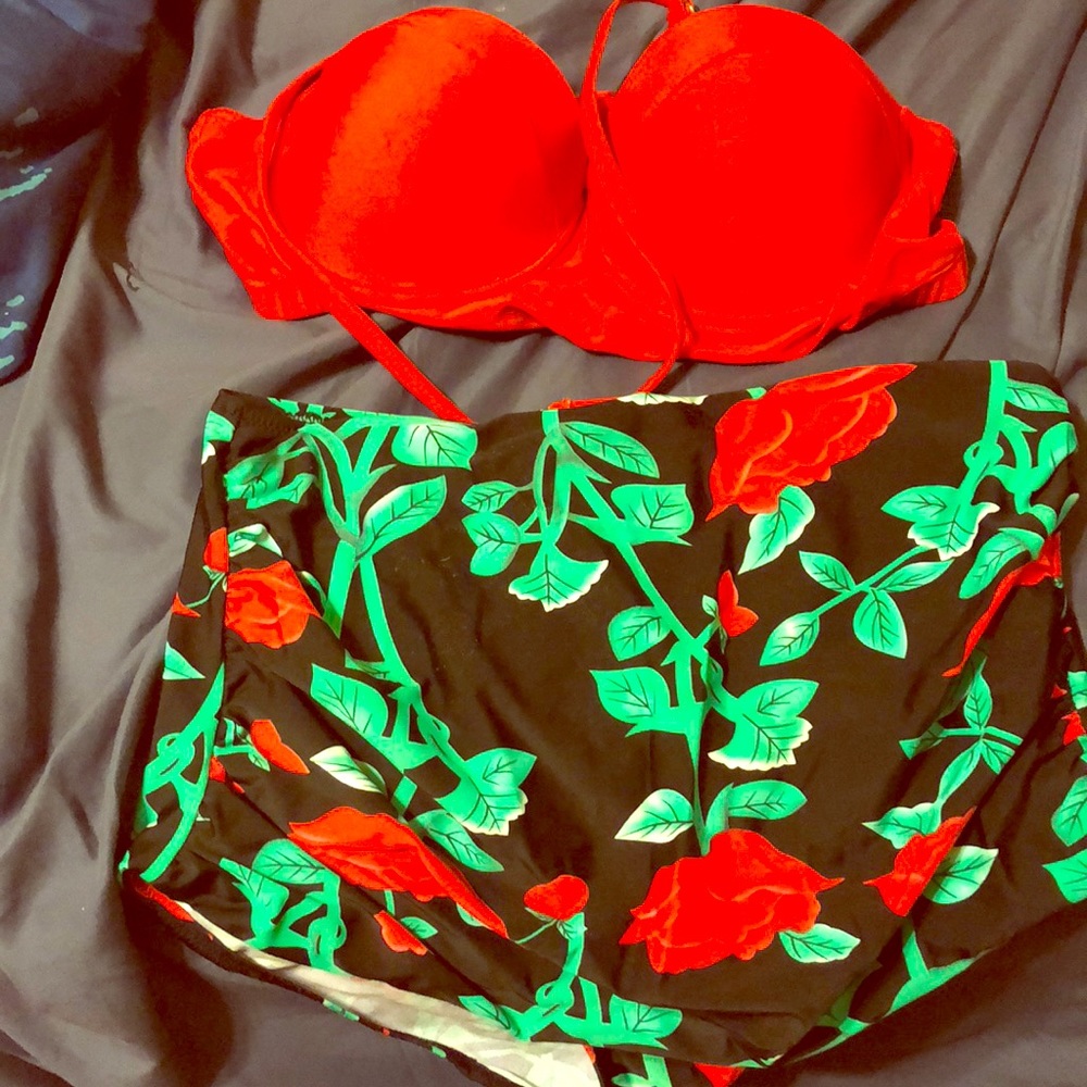 Red Rose High Waisted Bikini